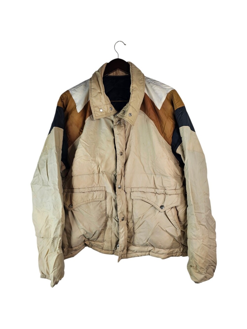 Vintage Western Goose Down Puffer Jacket Colorblock Cowboy Ski Coat